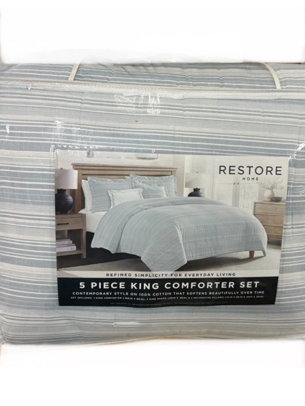 Restore Home Blue and White 5 Pc King Comforter Set 106”x90”